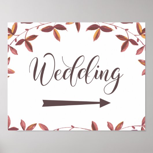 Poster direction mariage panneau flèche droite rouge auto (Devant)