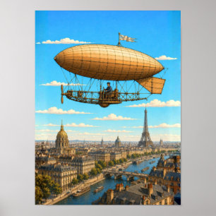 Poster Dirigeable de Santos-Dumont au-dessus de Paris
