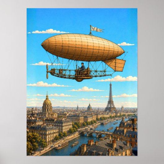 Poster Dirigeable de Santos-Dumont au-dessus de Paris (Devant)