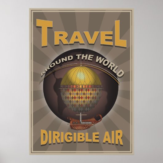 Poster Dirigeant Air Steampunk Voyage Vintage Monde (Devant)