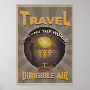 Poster Dirigeant Air Steampunk Voyage Vintage Monde