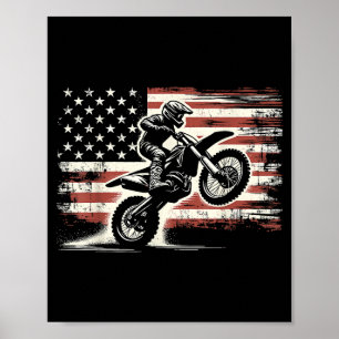 Poster Dirt Bike American Flag Motocross Biker Vintage US