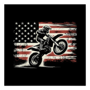 Poster Dirt Bike American Flag Motocross Biker Vintage US