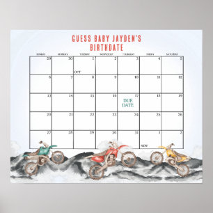Poster Dirt Bike Baby shower devine la date d'échéance