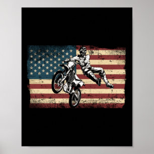 Poster Dirt Bike Motocross American Flag Dirt Bike