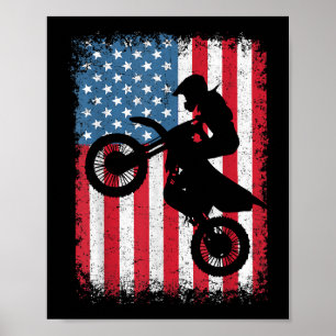 Poster Dirt Vélo Drapeau Américain Motocross Vélo Hommes 