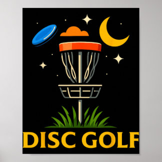 Poster Disc Golf Basket Night Crescent Moon Graphic Desig