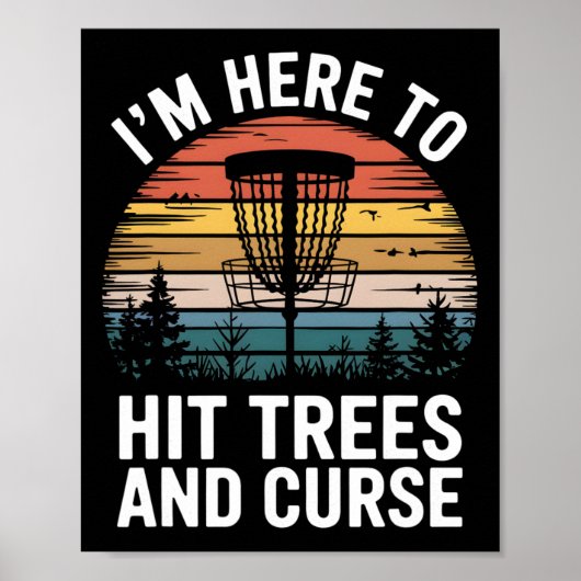 Poster Disc Golf Drôle Frappe Arbres Et Juron Rétro Disc (Devant)
