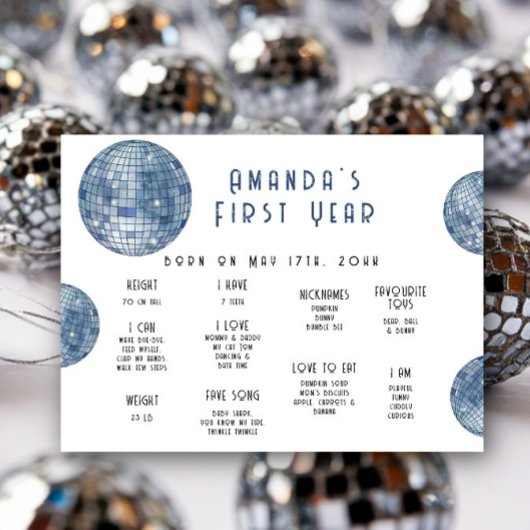 Poster Disco ball First Birthday Milestone Birthday