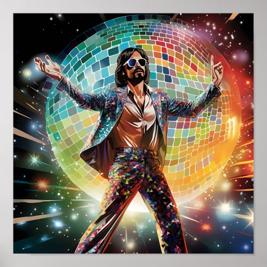 Poster Disco Dancing Man devant Disco Ball (Devant)