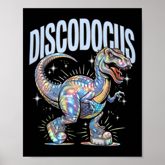 Poster Disco Dinosaur Diplodocus 70s Dino Dancing Funny D (Devant)
