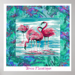 Poster Disco Flamingos