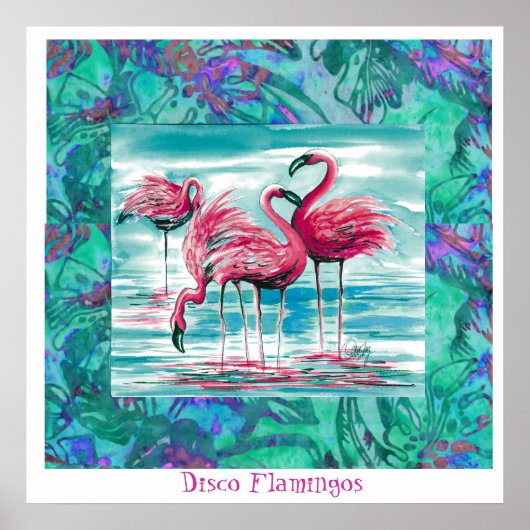 Poster Disco Flamingos (Voorkant)