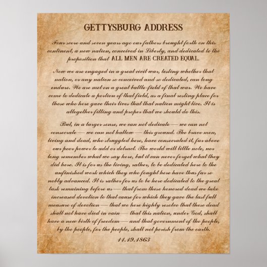 Poster Discours de Gettysburg par Abraham Lincoln (Devant)
