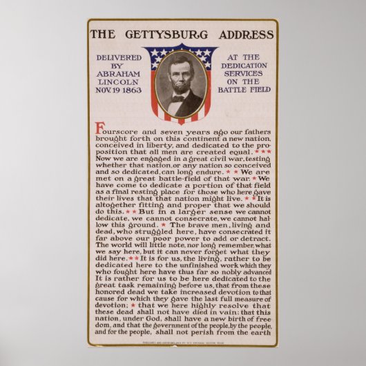 Poster Discours de Gettysburg par Abraham Lincoln 1863 (Devant)