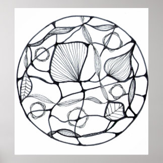 Poster Diseño zen abstracto de hojas blanco y negro