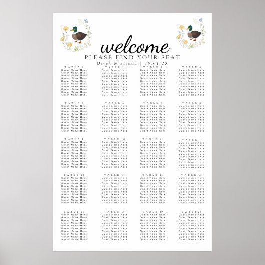 Poster Disposition de mariage de canard colvert de fleur  (Devant)