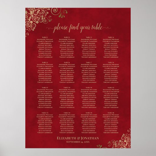 Poster Disposition de table de mariage à 16 tables avec d (Devant)