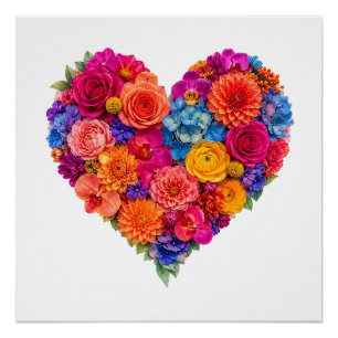 Poster Disposition florale en forme de cœur vibrant de be