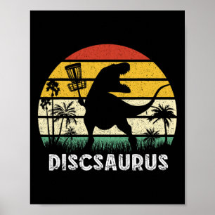 Poster Disque de golf dinosaure rétro joueur de disque de