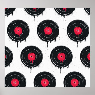 Poster disques vinyliques fondus, motif artistique.