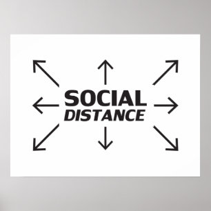 Poster Distance sociale, lettres noires, blanc