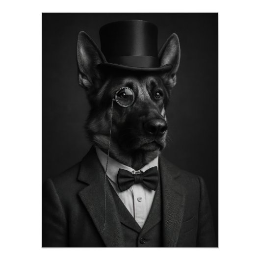 Poster Distinguished German Shepherd with Top Hat (Devant)