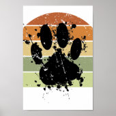 Poster Distressed Paint Splatter Chien Paw Retro Sunset (Devant)