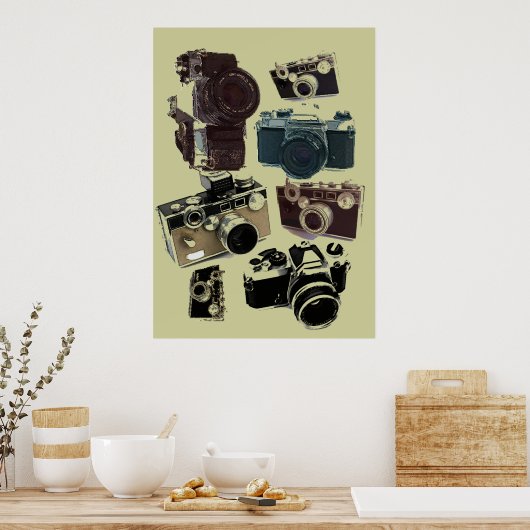 Poster distressed photographe retro camera (Cuisine)