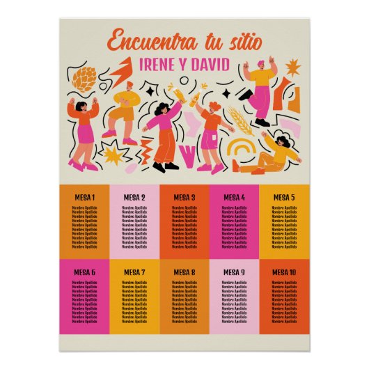 Poster Distribución de Asientos Boda Nostalgia Fiesta (Devant)