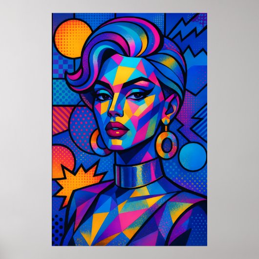 Poster Diva Abstrait - Art Pop Géométrique Rétro Moderne (Devant)