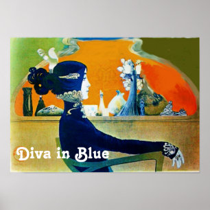 Poster DIVA IN BLUE / Beauty,Hair,Fashion Art Nouveau
