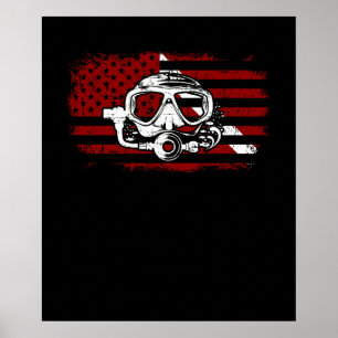 Poster Diver Down Dive Drapeau Scuba Plongée Drapeau amér