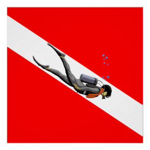 Poster Diver Et Drapeau