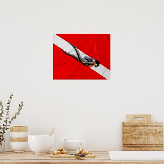 Poster Diver Et Drapeau De Plongée (Cuisine)