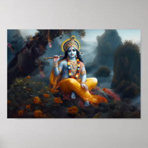 Poster Divine Bleu Lord Krishna Art