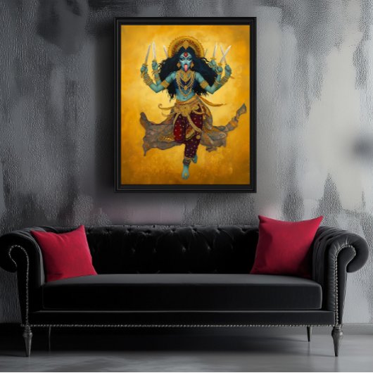 Poster Divine déesse Kali Surreal Gold Blue Red Art