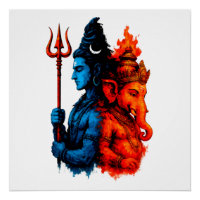Divine Dualité : T-Shirt Bleu Shiva & Ganesha
