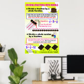 Poster Diviser les fractions avec les modèles {Math Poste (Bureau à domicile)