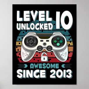 Poster Dix Ans 10 Ans Fils Garçon Drôle Gamer 10ème Anniv