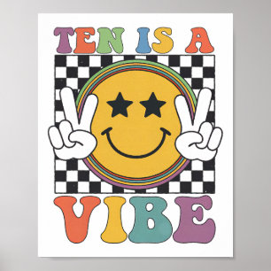 Poster Dix Ans Est Un Dixième Anniversaire Groovy Joyeux