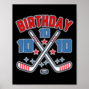 Poster Dix ans garçon d'anniversaire de hockey sur glace