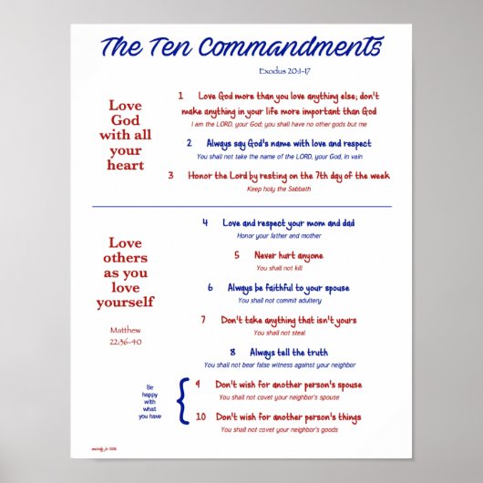 Poster Dix commandements pour les enfants - Marine/Rouge (Devant)