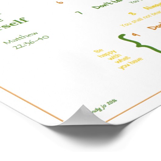 Poster Dix commandements pour les enfants - Tons de la Te (Coin)