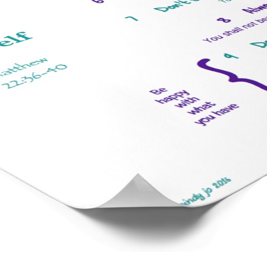 Poster Dix commandements pour les enfants - violet/Turquo (Coin)