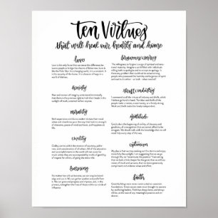 Poster Dix vertus : Pour guérir nos coeurs et notre maiso