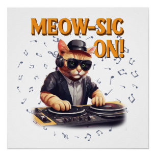 Poster DJ Cat Tee Chat Jouer une chemise de guitare Drô