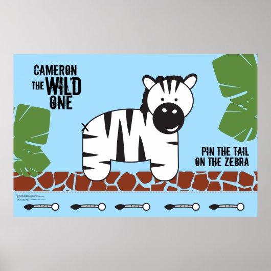 Poster do-it-yourself Pin the tail on Zebra Safari Birthd (Devant)