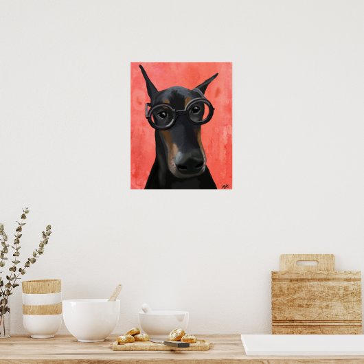 Poster Doberman avec lunettes (Cuisine)