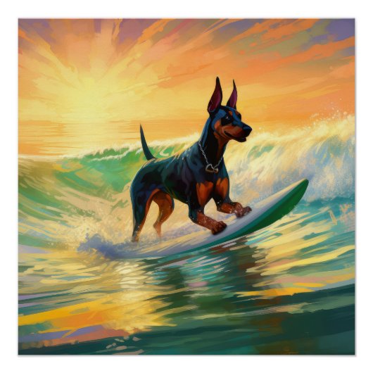 Poster Doberman Beach Surf Peinture (Devant)